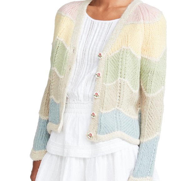 LoveShackFancy Deena ZigZag Alpaca Knit Cardigan Sweater